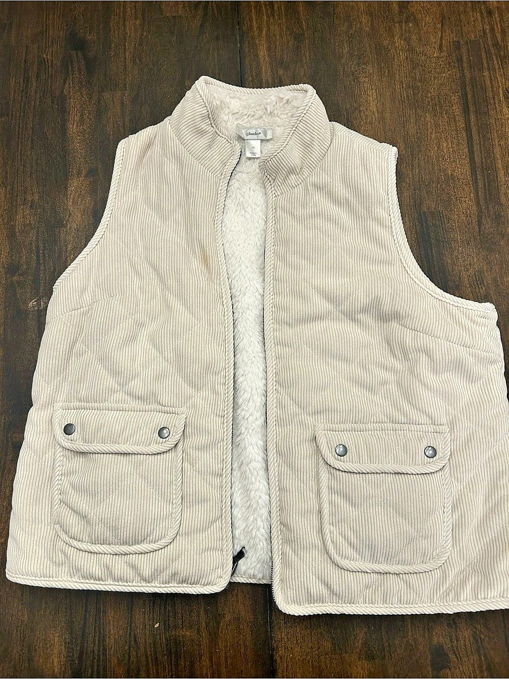 CJ Banks Sherpa-Lined Corduroy Vest in Beige